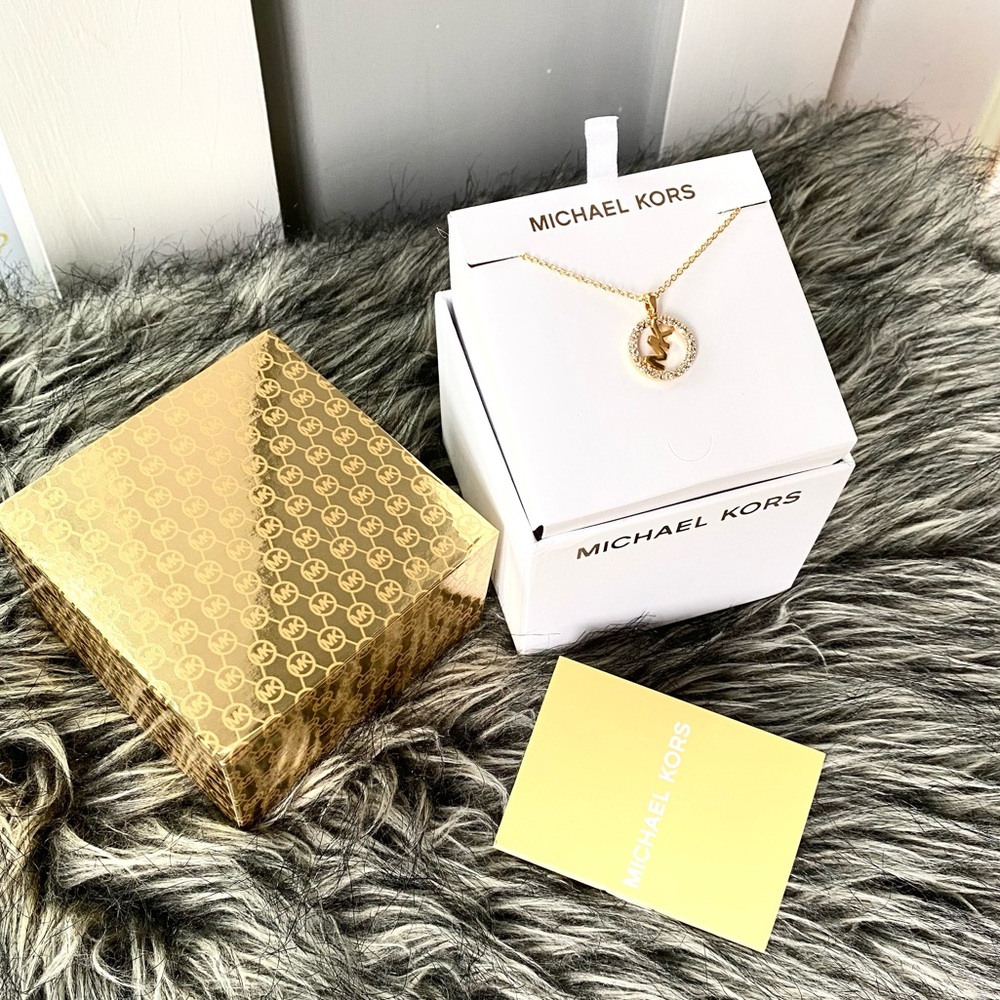 NWT authentic MK gold tone pave logo pendant - Picture 3 of 5